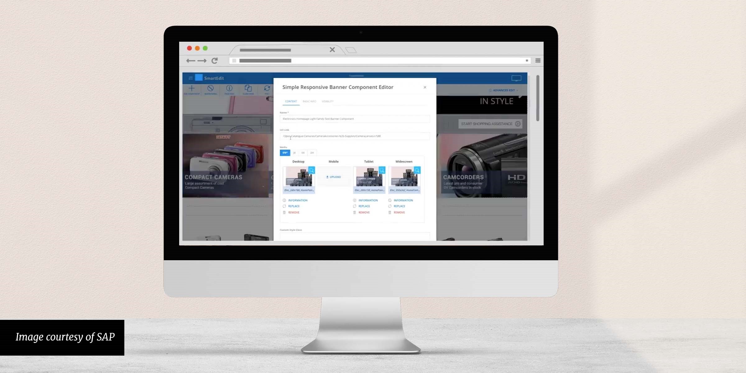 An Apple desktop showing an SAP Commerce interface screen