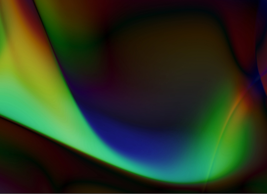 Abstract digital image with flowing, gradient shapes blending dark green, blue, and warm hues of yellow, orange, and red, creating a smooth, fluid pattern