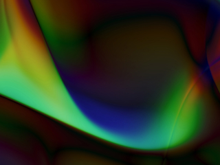 Abstract digital image with flowing, gradient shapes blending dark green, blue, and warm hues of yellow, orange, and red, creating a smooth, fluid pattern