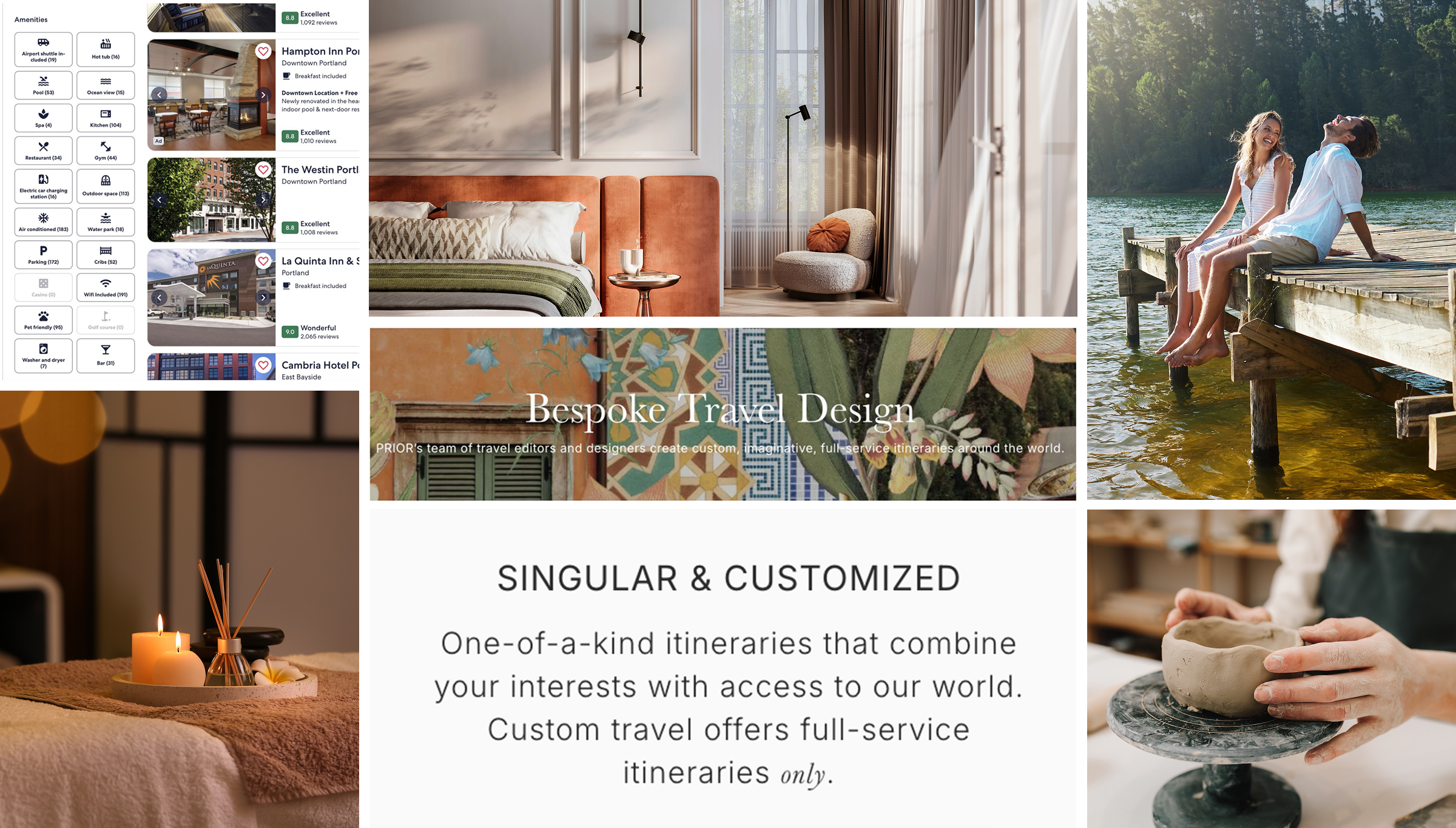 A collage featuring various hotel types, including luxury, boutique, and budget accommodations