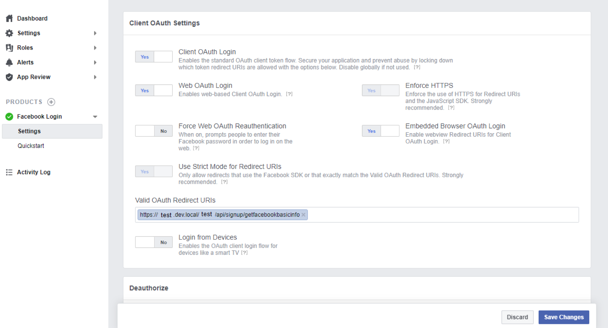 facebook login form