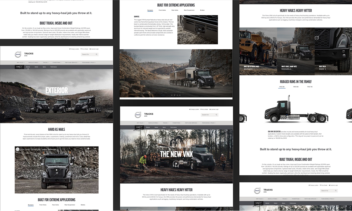 A grid with truck images surrounded by mountains