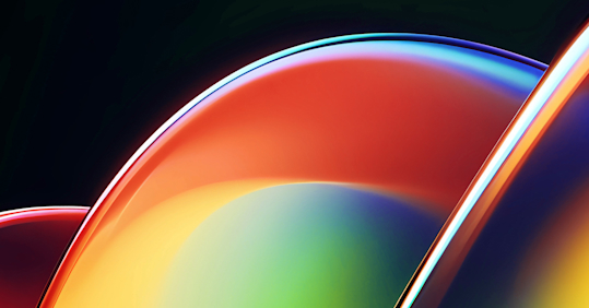 An abstract image featuring smooth, overlapping curved shapes with glossy, reflective surfaces. The colors transition from vibrant reds and oranges on the left to bright yellows, greens, and deep blues on the right. The design creates a sense of fluidity and motion, with the light reflecting off the curves to emphasize their sleek, polished appearance. The dark background enhances the bright, bold colors, giving the image a modern and dynamic feel, often associated with technology and innovation.