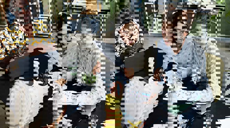 diverse team works together