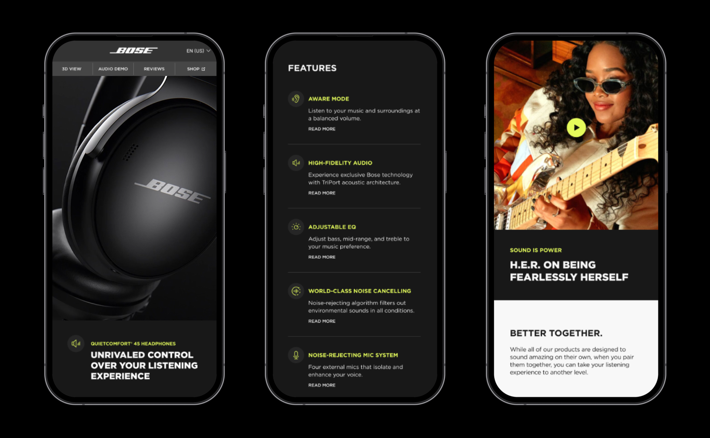 mock up of bose app on mobile phones