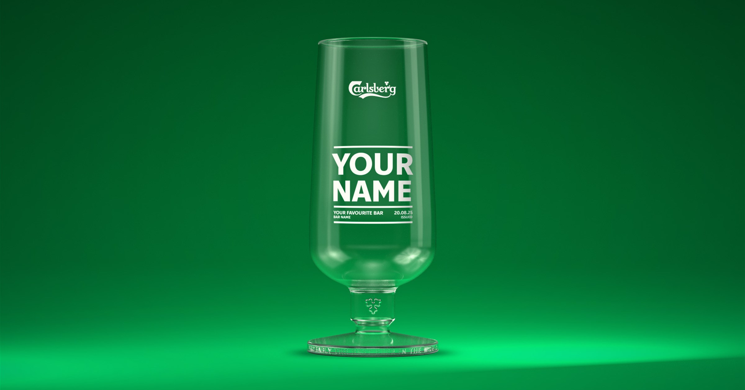 Carlsberg engraved glass on display
