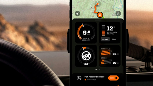A smartphone displaying a colorful dashboard app with various metrics and graphs on the screen