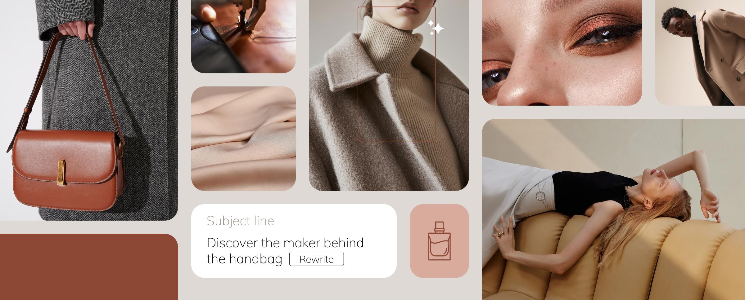 A woman in a coat holds a purse, standing confidently with a neutral background.