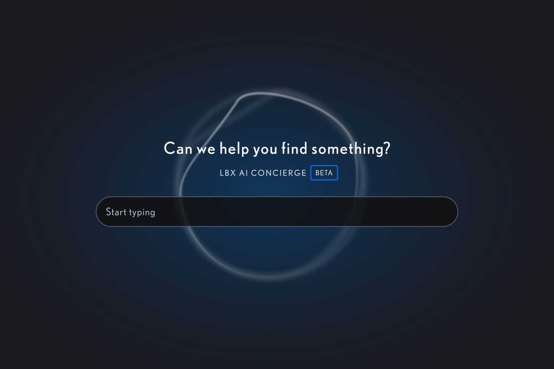 Lexus AI Concierge beta interface displaying a sleek digital search assistant screen with prompt to help users find information.