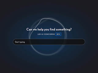 Lexus AI Concierge beta interface displaying a sleek digital search assistant screen with prompt to help users find information.