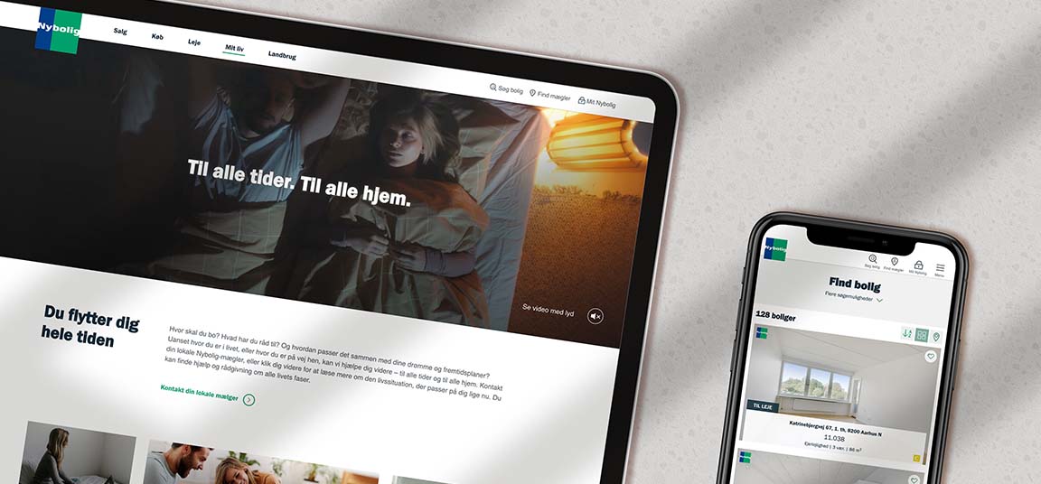 Mobile and tablet mockup of Nybolig website