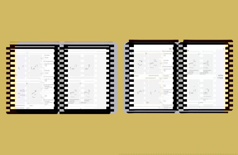 Two tablet screens side-by-side showing Lorem Ipsum template pages of the application