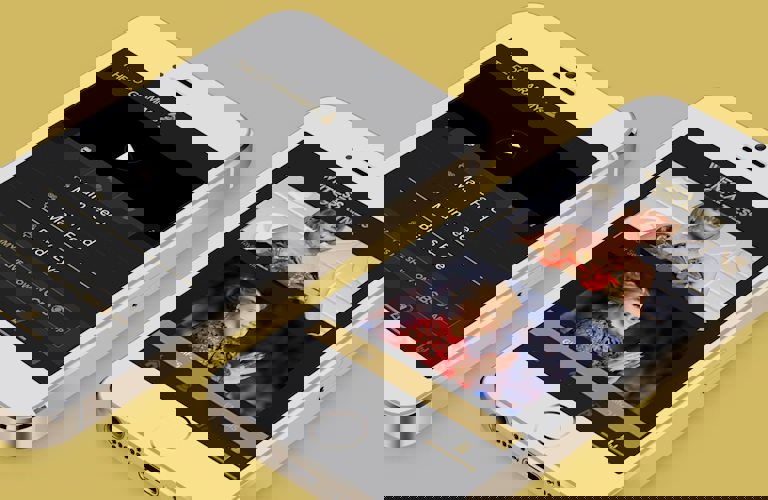 Two phone screens side -by-side, the left one showing the live feed options for the 58th Grammys and the right one showing different GIF options, including one of Taylor Swift and one of Adele