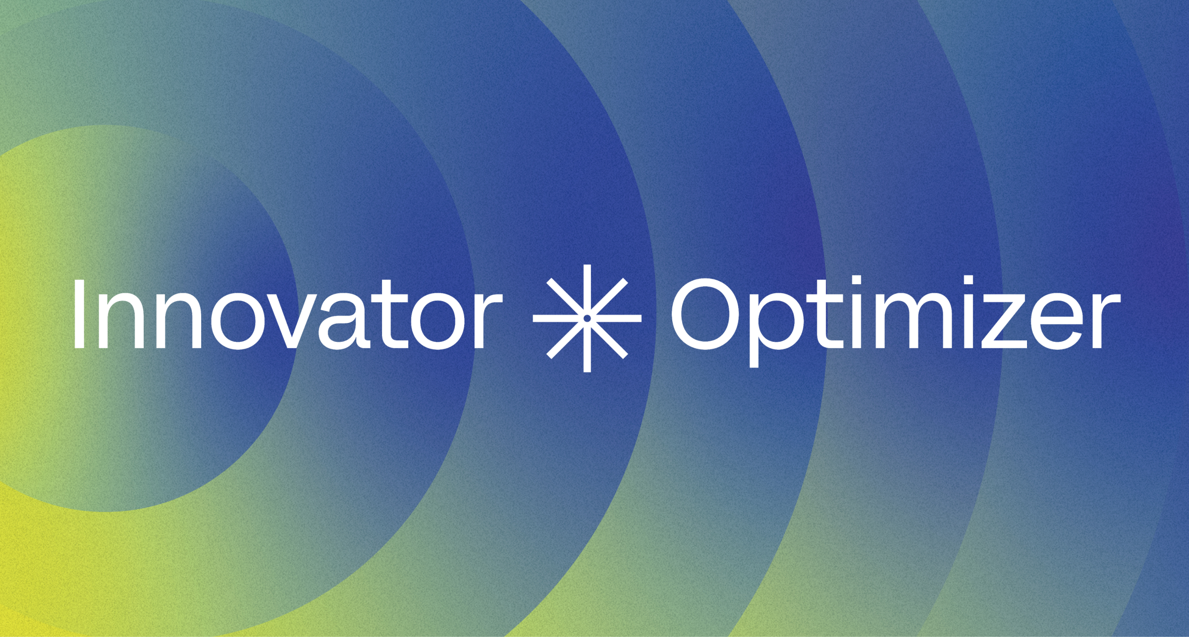 Innovator Optimizer logo displayed on a vibrant blue and yellow background.  