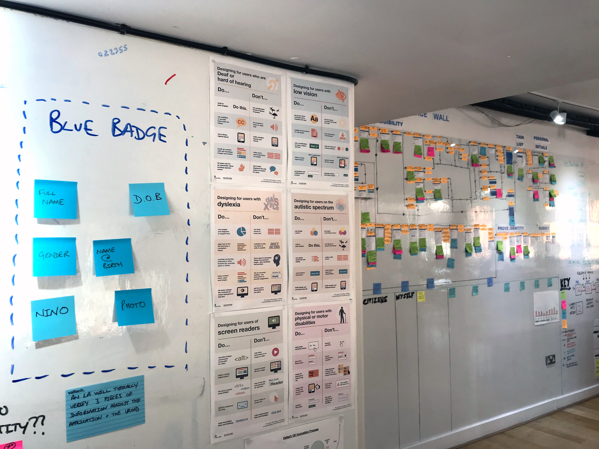 The Accessibility Do and Don’t posters (designed by Karwai Pun)` on the wall of Valtech Manchester office corridor