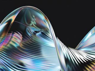 Abstract digital art showing fluid, iridescent wave forms representing innovation, AI, and digital transformation trends.